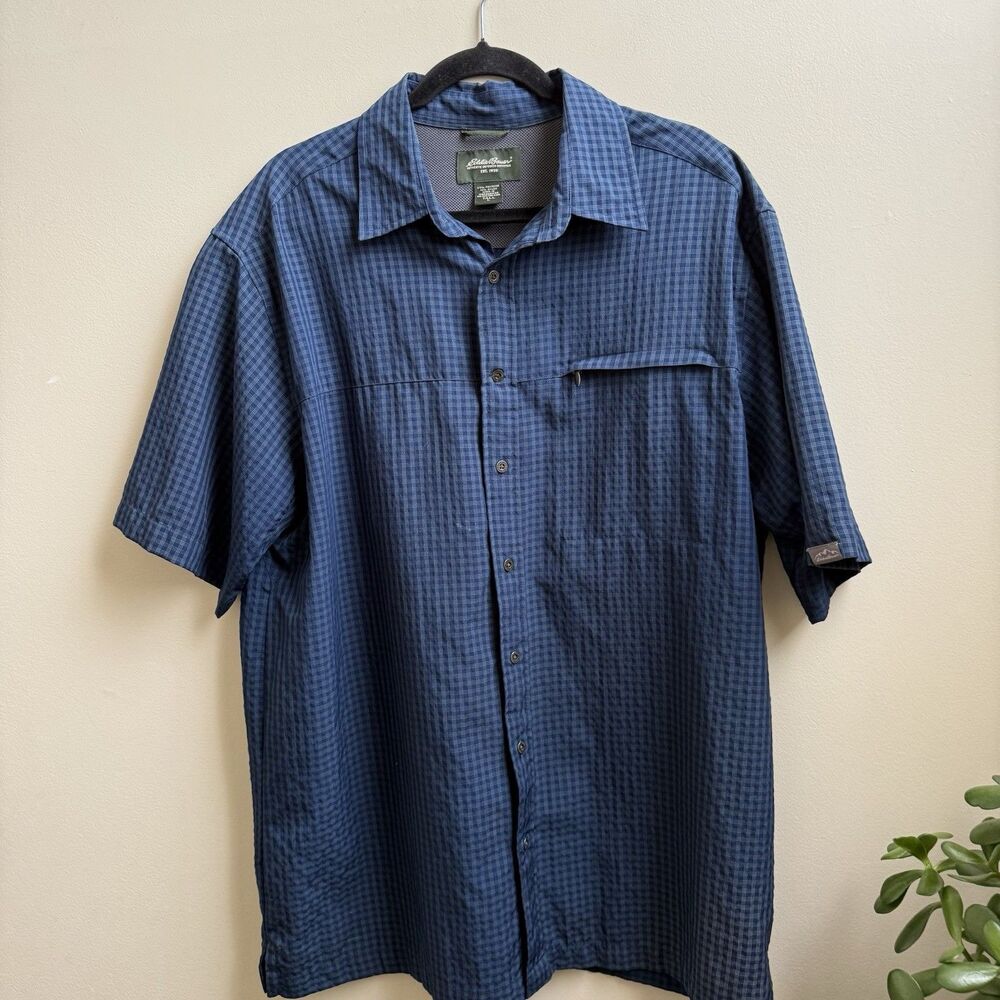 Eddie Bauer Tech Woven Pocket Shirt Blue Plaid Men’s L Tall